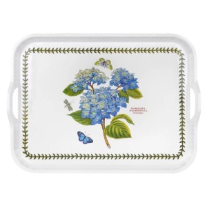 Hydrangea blue floral motif for Botanic Garden large handled tray white background