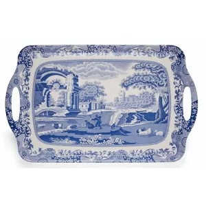 Blue Italian large size serving tray with handles