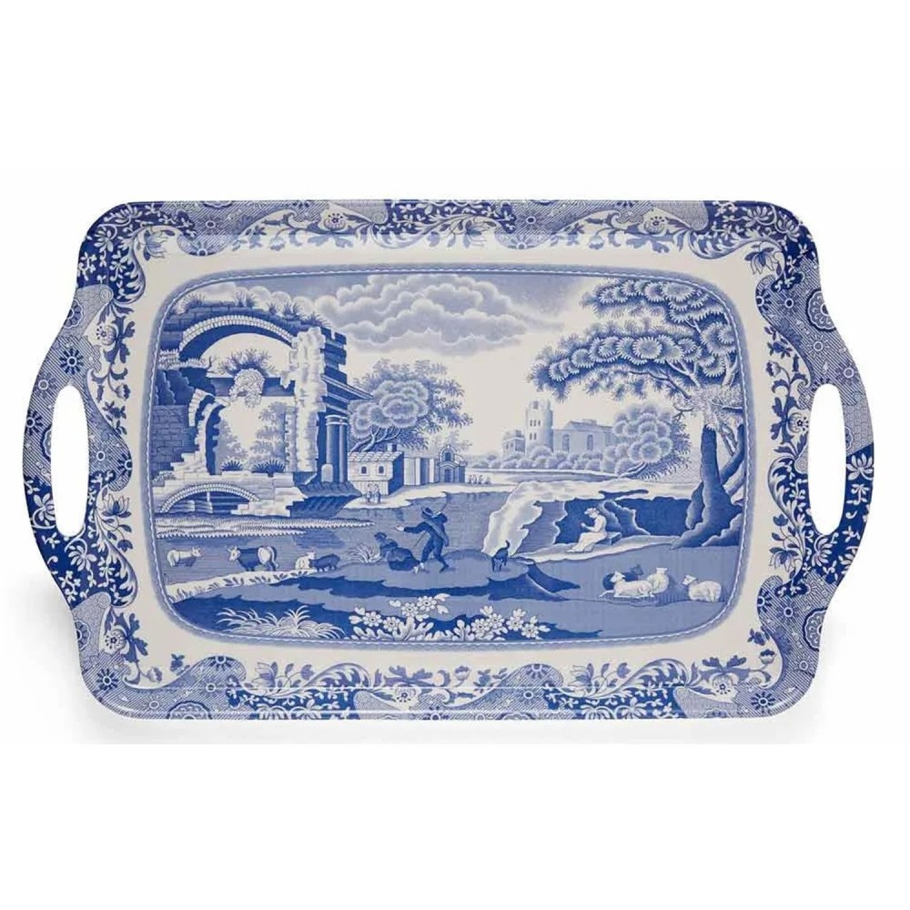 Blue Italian large size serving tray with handles