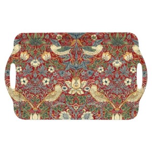 Strawberry Thief red large size serving tray with handles, floral design