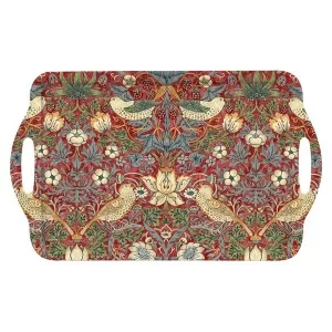 Strawberry Thief red large size serving tray with handles, floral design