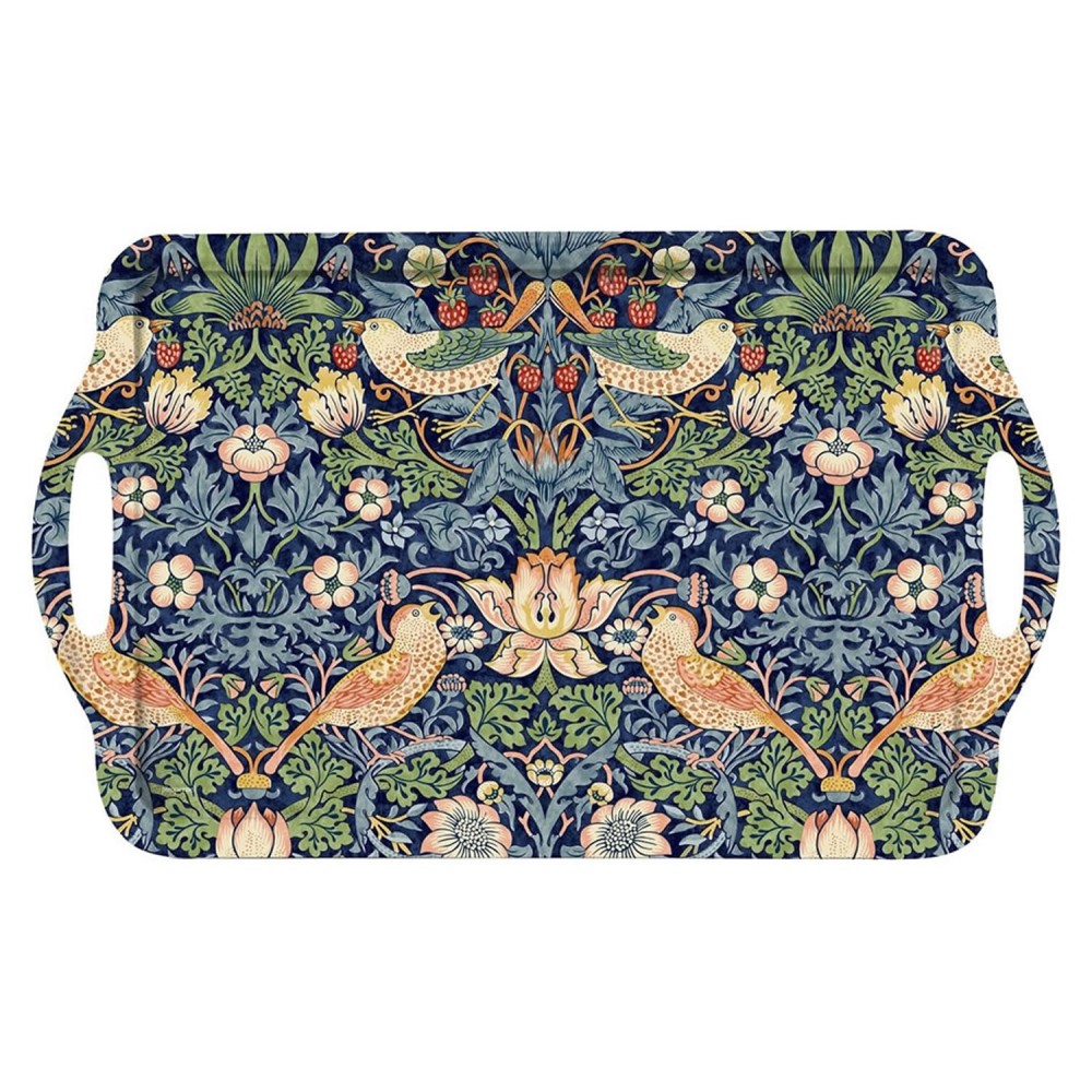Morris & Co large size serving tray with handles, Strawberry Thief Blue floral design