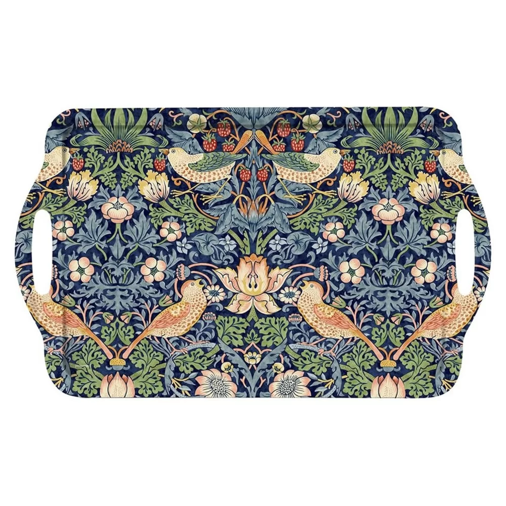 Morris & Co large size serving tray with handles, Strawberry Thief Blue floral design