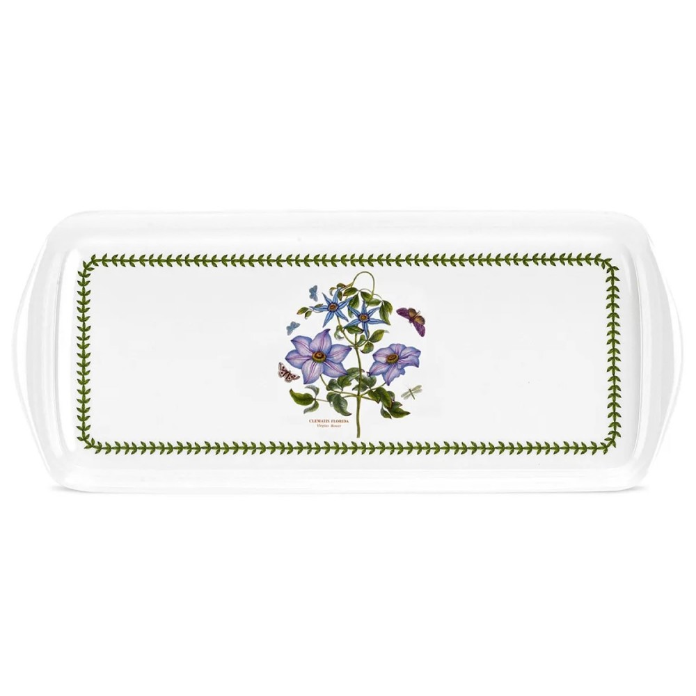 Botanic Garden melamine sandwich tray with Clematis flower and laurel leaf border