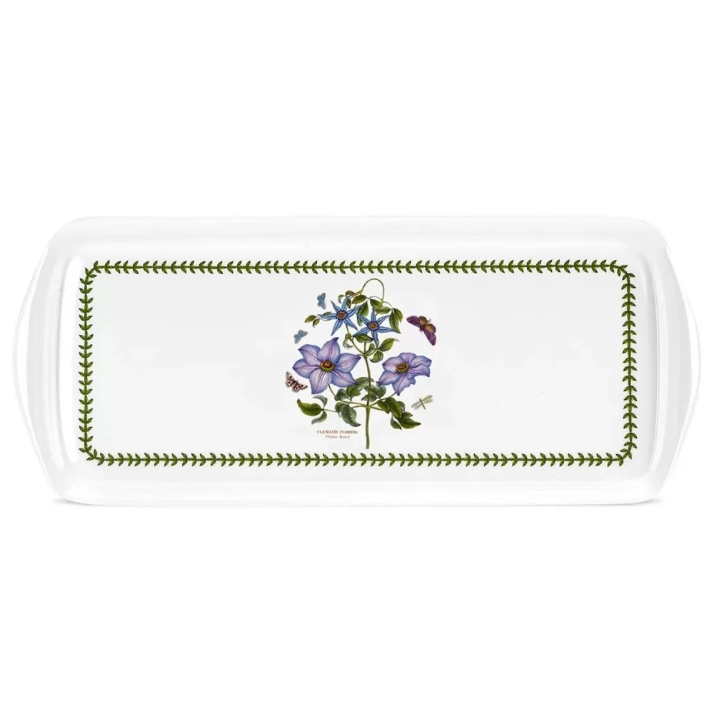 Botanic Garden melamine sandwich tray with Clematis flower and laurel leaf border