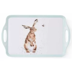 hare looking at a bee, large size serving tray with handles