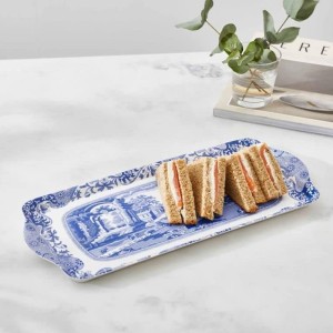 Blue Italian sandwich tray with sandwiches