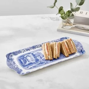 Blue Italian sandwich tray with sandwiches and made from melamine