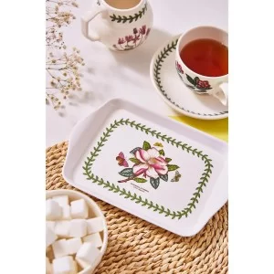 Lifestyle view small scatter tray, Botanic Garden Magnolia flower motif with cup of tea for easy viewing of scale