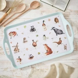 Wrendale large size serving tray with handles, original pattern on wooden table