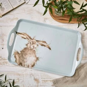 Hare design, Wrendale large size serving tray, lifestyle image on wooden table