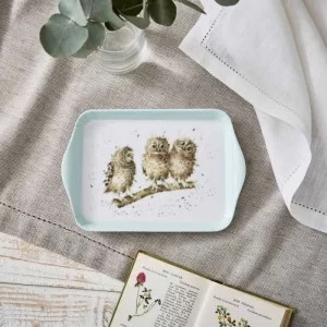 Owl small scatter tray from Wrendale set on wooden table with placemat