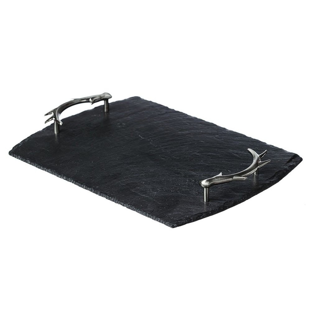 Antler handled slate tray, black, medium sized version