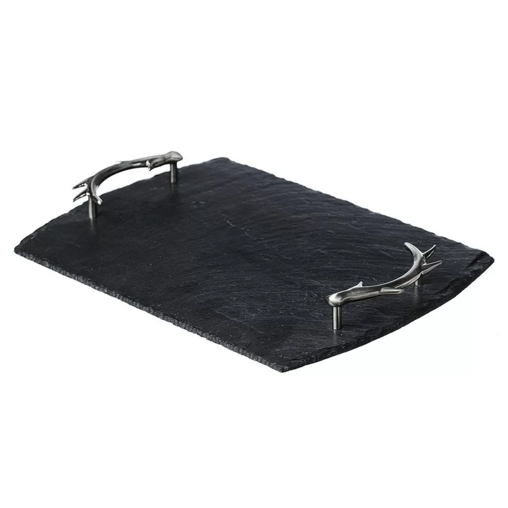Antler handled slate tray, black, medium sized version