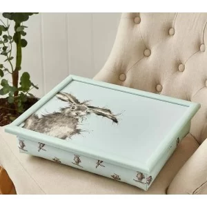Lifestyle view of Wrendale Hare lap tray on chair