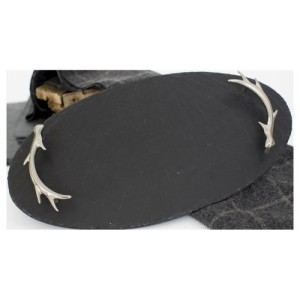 Oval shaped Antler handled slate tray, black by Selbrae House
