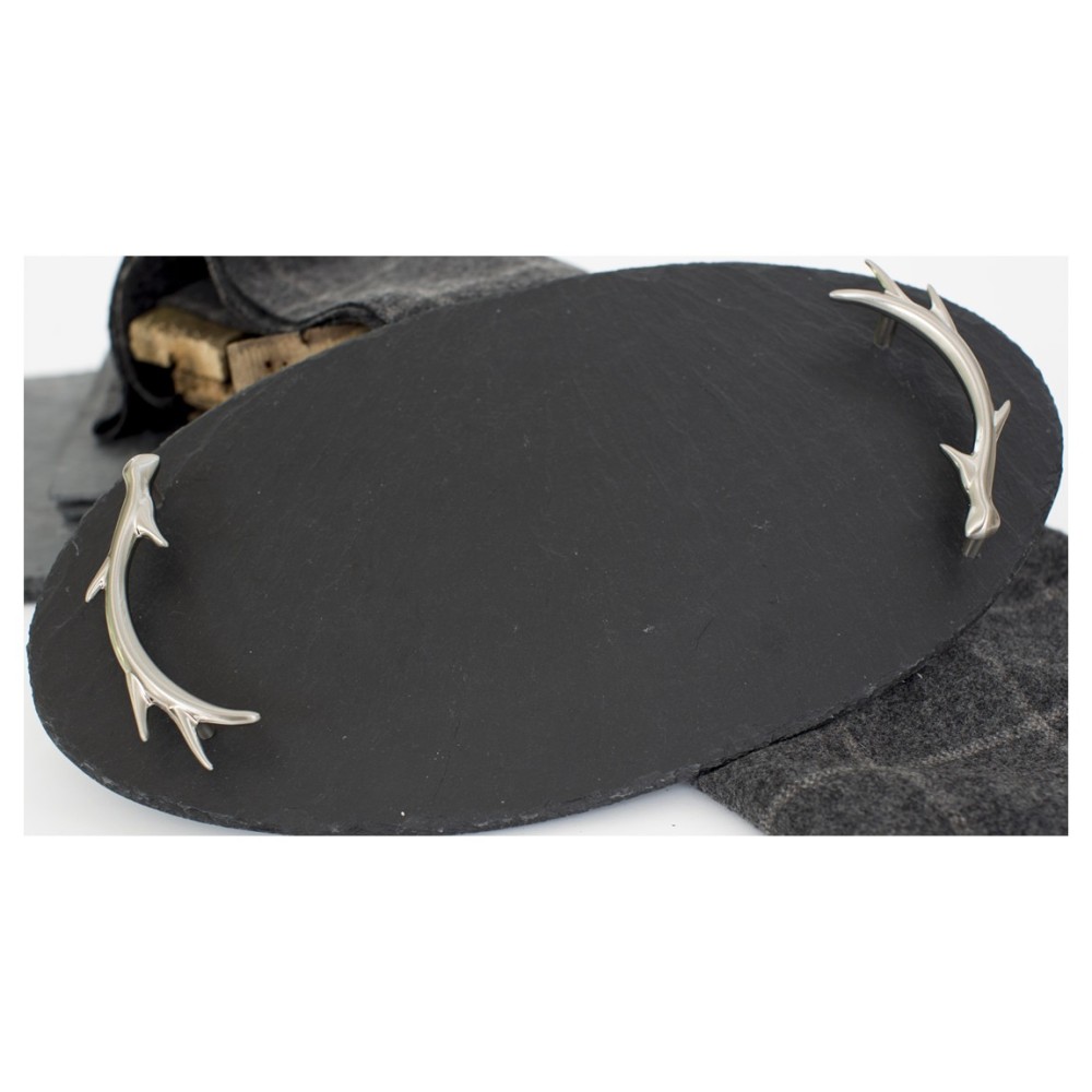 Oval shaped Antler handled slate tray, black by Selbrae House