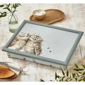 Lifestyle view of Wrendale Owls lap tray on a table